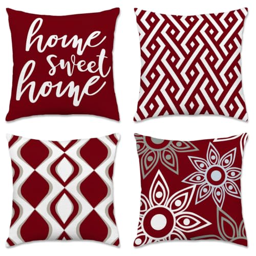 Hexagram Throw Pillow Covers 18x18, Burgundy Outdoor Pillow Covers Set of 4 - color: Burgundy, size: 18" x 18" (Pack of 4)