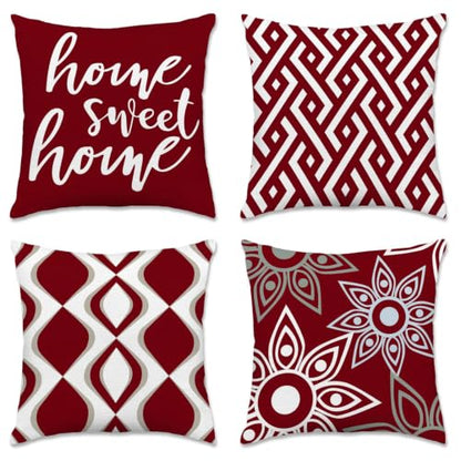 Hexagram Throw Pillow Covers 18x18, Burgundy Outdoor Pillow Covers Set of 4 - color: Burgundy, size: 18" x 18" (Pack of 4)