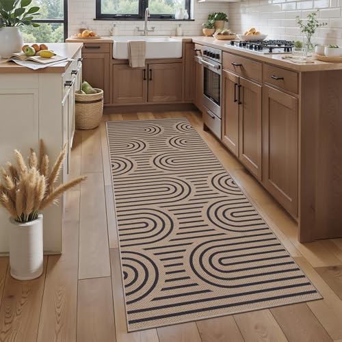 Tangsoo Easy Jute 2x6 Washable Kitchen Runner Rug,Non-Slip Floor Carpet - color: Brown Six Rainbow, size: 2x6ft