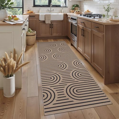 Tangsoo Easy Jute 2x6 Washable Kitchen Runner Rug,Non-Slip Floor Carpet - color: Brown Six Rainbow, size: 2x6ft