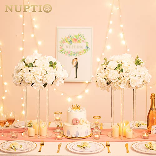 NUPTIO White Flower Balls for Table Centerpieces, 10 Pcs Large Fake Roses - color: White, size: 15.7" Diam - 10 PCS