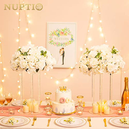NUPTIO White Flower Balls for Table Centerpieces, 10 Pcs Large Fake Roses - color: White, size: 15.7" Diam - 10 PCS
