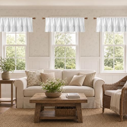 Emvency Valances for Windows, Line Ruffle Hem, 2 Pack, 52x18 Inch, Modern - color: White Modern