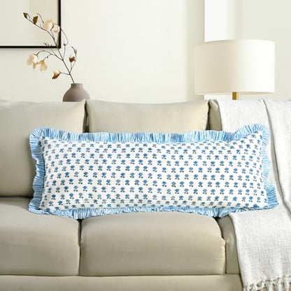 CPC Arctic Blue Block Print Ruffle Sham Pillow Cover 14x36 Inch, Pack of 1 - color: Arctic Blue, size: 36" x 14" (Pack of 1)