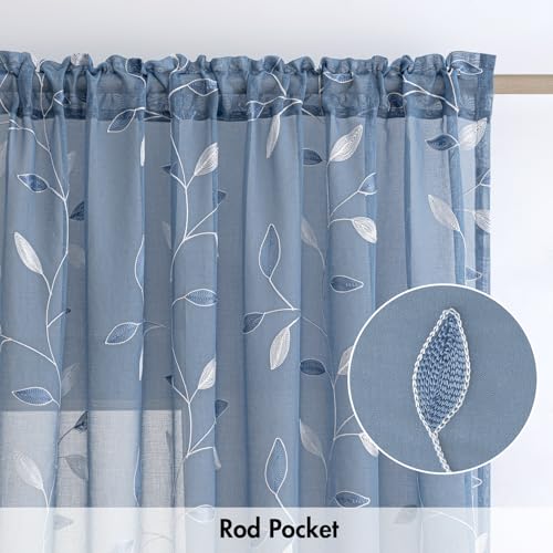 MIULEE Dusty Blue Sheer Curtains 2 Panels Leaf Patterned, W52 x L84 - color: Dusty Blue, size: 52"W x 84"L (Pack of 2)
