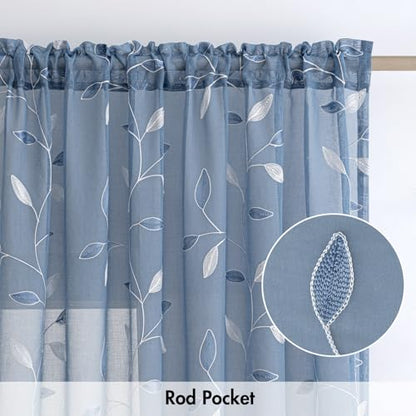 MIULEE Dusty Blue Sheer Curtains 2 Panels Leaf Patterned, W52 x L84 - color: Dusty Blue, size: 52"W x 84"L (Pack of 2)
