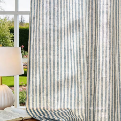 Vangao Linen Striped Curtains for Living Room Bedroom Farmhouse - color: Boxter Striped| Blue on Beige, size: 50"W x 63"L (Pack of 2)