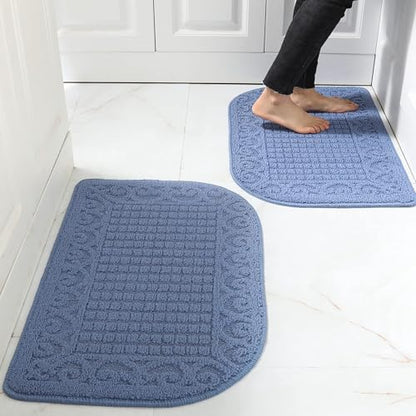 COSY HOMEER 27x18 Half Round Kitchen Rug,Non Slip Washable Mat,Blue 2PCS - color: Blue 2pcs, size: 1'6" x 2'3" (Semicircular)