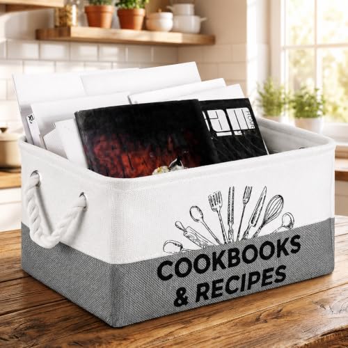 Marsui 1 Pcs Cookbook & Recipe Book Basket Cook Lover Gifts, White Gray - color: White Gray, size: Cookbook