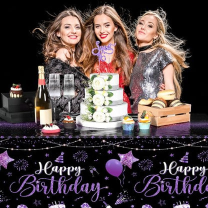 Tudomro 3 Pcs Plastic Happy Birthday Party Tablecloths,Black Purple - color: Black Purple