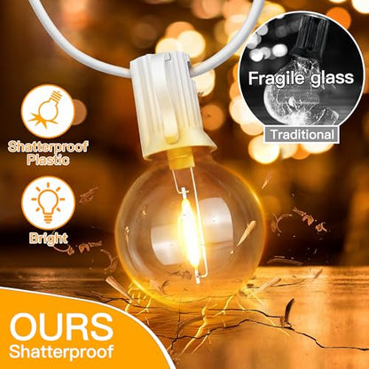 Ollny Outdoor String Lights, 100FT LED Patio Lights Waterproof White Wire - color: White Wire, size: 100FT-Warm White