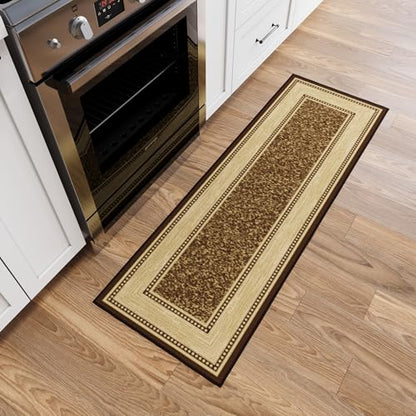 Ottomanson 2x5 Kitchen Rug Runner – Non-Slip Entryway Rug - color: Border Dark Brown, size: 1'8" x 4'5" (Runner)