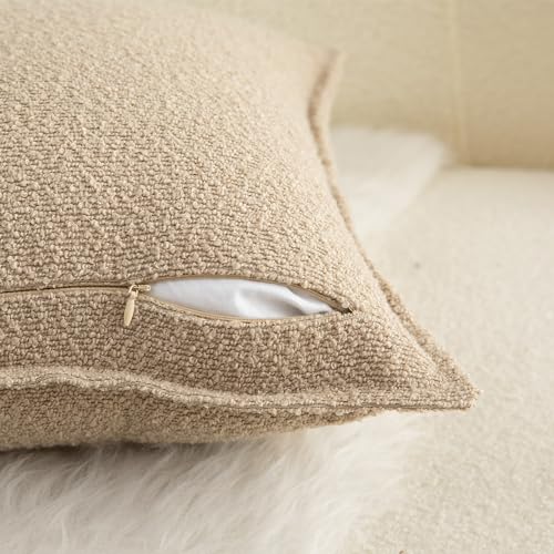 MANDIOO Pack of 2 Decorative Throw Pillow Covers Accent Solid Woven Textured Cushion Covers Pillow Cases Bedroom Living Room Sofa Home 16 x 16 lnch Camel - color: Camel, size: 16" x 16" (Pack of 2)
