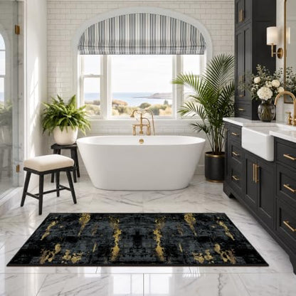 RELEANY Washable Runner 2'x6' Abstract Area Rug for Hallway Black Gold - color: Black/Gold, size: 2' x 6' (Runner)