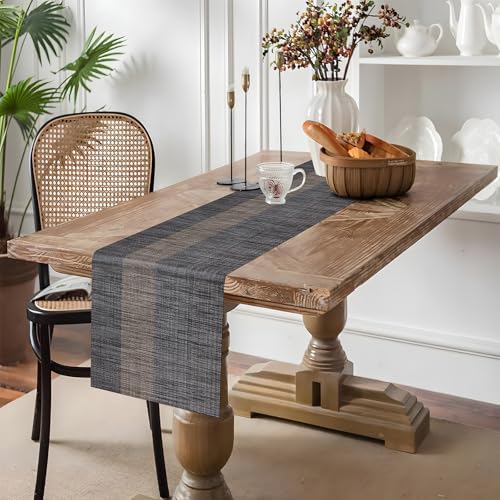 Aofmee Table Runner and Placemats Set of 6 Washable, Heat Resistant Place Mats with Table Runner, Woven Vinyl Table Placemats for Dining Table, Stain Resistant Kitchen Table Mats Sets, Easy to Clean - color: Stripe-black, size: Set of 7