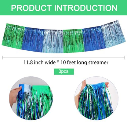 BEISHIDA Blue Green Fringe Garland Banner 30ft Wall Tinsel Foil Streamers - color: Blue Green