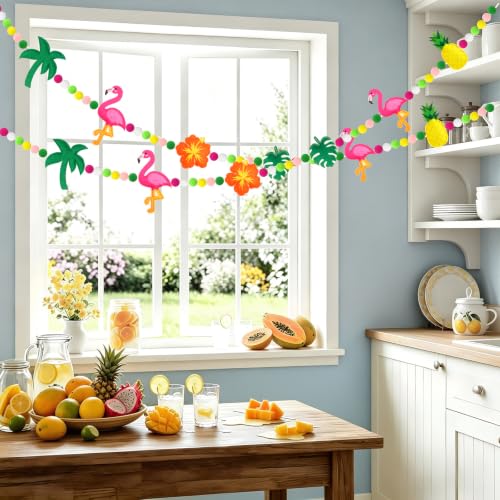 Jansun 8.2Ft 3D Summer Hawaiian Tropical Felt Garland Banner - color: Rose Pink Yellow Green Orange