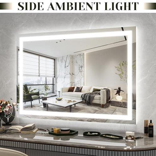 ROLOVE 32x22 Lighted Vanity Mirror, Wall-Mounted, Detachable 10X Magnifier - color: White, size: 22"L x 32"W