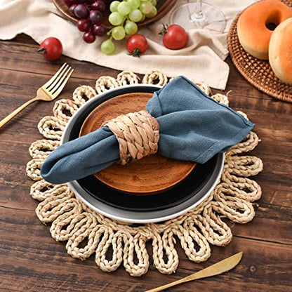 IcosaMro 13 Inch Boho Round Woven Placemats Set of 6 Natural Place Mats - color: Style a -13 Inch, Pack of 6