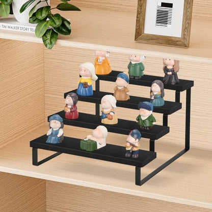 YINMIT Wooden Display Riser Stand, Tiered Perfume and Cologne Organizer Stand, 4 Tier Spice Rack Organizer, Rustic Display Shelf for Candles (4 Tier,Black) - color: 4 Tier,1 Pack,Black