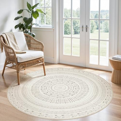 cotiled 5x5 Round Rug 5ft Circle Living Room Boho Area Rugs - color: Light Brown/Cream, size: 5' (Round)