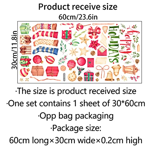 Happy Holiday Wall Stickers Christmas Window Stickers with Socks Candy Copper Bell Decals Removable Vinyl Wall Decals Window Xmas Self-Adhesive Holiday Home Decoration - color: Christmas-14
