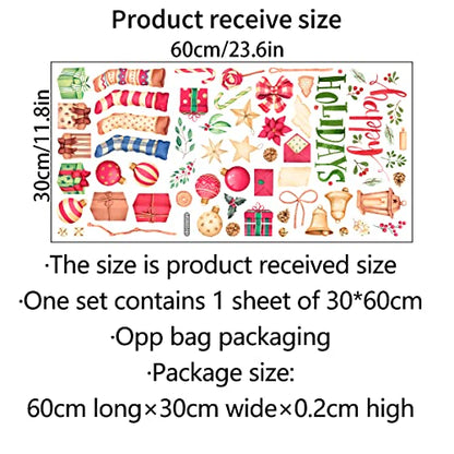 Happy Holiday Wall Stickers Christmas Window Stickers with Socks Candy Copper Bell Decals Removable Vinyl Wall Decals Window Xmas Self-Adhesive Holiday Home Decoration - color: Christmas-14