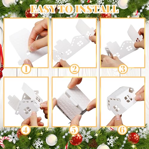 Chunful 20 Pack Christmas Village Houses Set with Light Paper Buildings