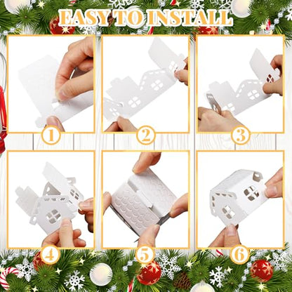 Chunful 20 Pack Christmas Village Houses Set with Light Paper Buildings