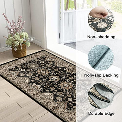 Washable Runner Rug 2x3: Entryway Rug Door Mat Non Slip Runner Rug Low Pile - color: Black, size: 2' x 3' (Rectangular)