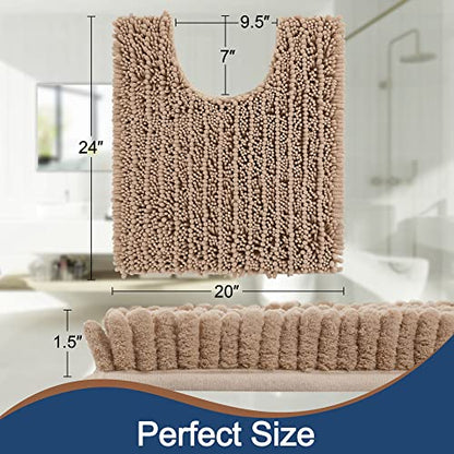 FLOLEOPA Bath Mat, Toilet Rugs U-Shaped, 24 X 20 Inches, Extra Soft Plush Bath Bathroom Rug, Super Absorbent, Non-Slip, Dry Quickly, Machine-Washable, Beige - color: Beige, size: 20x24 inches