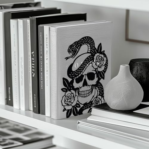 Peacoblue 5.3"x4.3"x6.7" Metal Bookends, Heavy Duty Book Ends for Shelves - style: Skulls and Snakes