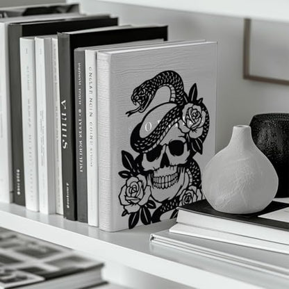 Peacoblue 5.3"x4.3"x6.7" Metal Bookends, Heavy Duty Book Ends for Shelves - style: Skulls and Snakes