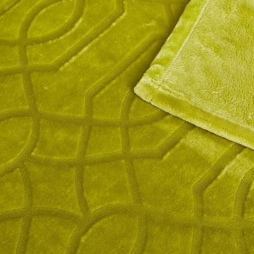 Soft Cozy Fleece Queen Size Blanket, 90x90 Inches – Lightweight Plush Blanket for Bed, Fuzzy 3D Jacquard Design - Olive Green - color: Olive Green, size: Queen (90" x 90")
