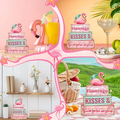 Britimes Tiered Tray Decor Set, 4 Pack, Wooden Table Sign, Summer Flamingo - style: Flamingo