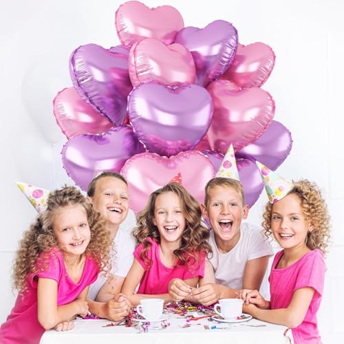Pink Purple Heart Foil Balloons, 12Pcs 18Inch Heart Shaped Balloons - color: Pink Purple