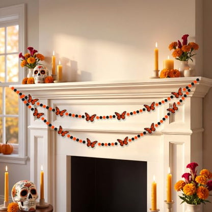 Jansun Day of the Dead Garland 3D Felt Monarch Butterfly Banner Decor - color: Black Qrange