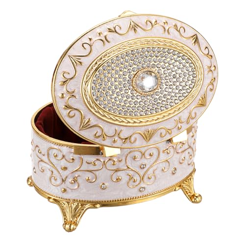 Vintage Jewelry Box Small Trinket Box - Oval Enamel Treasure Chest Box Metal Jewelry Box Golden Rings Earrings Holder Hand Painted Jewelry Keepsake Box Gift for Birthday, Christmas - style: Oval Shape
