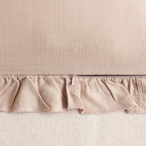 Foindtower Linen Fringe Ruffle Throw Pillow Covers 18×18 Inch Light Pink - color: Light Pink, size: 18" x 18" (Pack of 2)