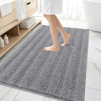 OLANLY Thick Large Bathroom Rugs 59x35, Soft Chenille Bath Rugs, Grey - color: Grey, size: 59" X 35"