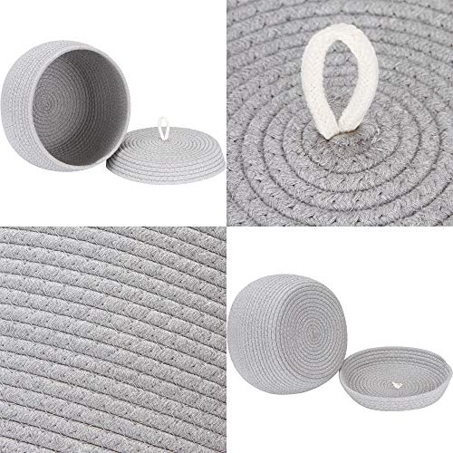 Sea Team Round Woven Cotton Rope Storage Basket with Lid, Gray, 2-Pack - color: Grey, size: Small/2-Pack