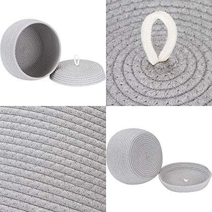 Sea Team Round Woven Cotton Rope Storage Basket with Lid, Gray, 2-Pack - color: Grey, size: Small/2-Pack