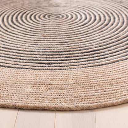 SAFAVIEH Braided Round Rug 3', Wool Beige & Black BRD904B - color: Beige/Black, size: 3' (Round)
