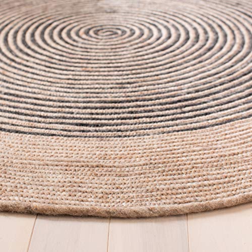 SAFAVIEH Braided Round Rug 4', Wool Beige & Black BRD904B - color: Beige/Black, size: 4' (Round)