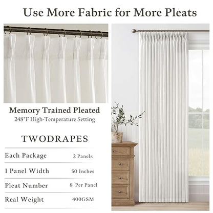 Short Beige White Linen Pinch Pleated Semi Sheer Curtains 63 Inch Long 50W - color: Beige White, size: 50"W x 63"L (Pack of 2)