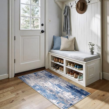 RELEANY Washable 2'x5' Abstract Area Rug for Living Room Blue Gray - color: Blue/Gray, size: 2' x 5' (Rectangular)