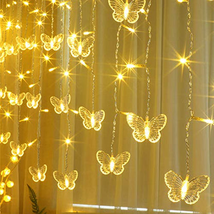 Butterfly Curtain Lights, 13ft 96 LED USB Window Fairy Lights 16 Butterflies 8 Modes Firefly Twinkle Timer String Lights with Remote for Room Bedroom Wall Ceiling Party Wedding Christmas - color: Warm White, size: 13ft