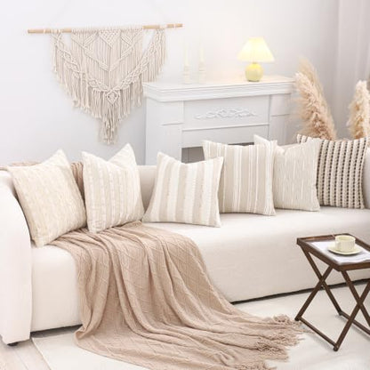 Boho Jacquard Throw Pillow Covers 16x16 Inch Set of 2 Beige Khaki - color: Beige+khaki, size: 16" x 16" (Pack of 2)