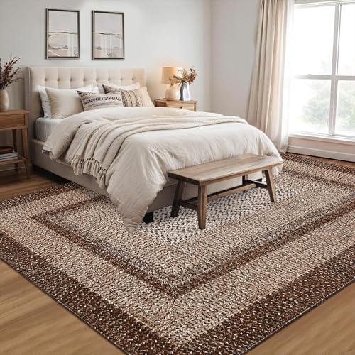 RUGSREAL Washable Bedroom Rug 4x6 Living Room Braided Print Floor Cover - color: Brown, size: 4' x 6' (Rectangular)