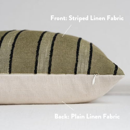 FIOUOVO Striped Linen Throw Pillow Covers 24x24 Set of 2, Olive Green - color: Olive Green, size: 24" x 24" (Pack of 2)